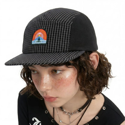 Korean Style Retro Plaid Flat Brim Baseball Cap Women