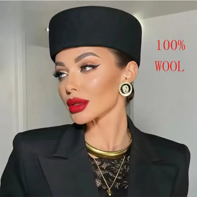 Retro Flight Attendant Ball Berets Hat Women's 100% Wool