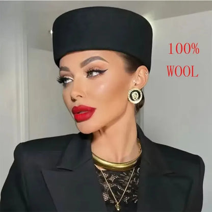 Retro Flight Attendant Ball Berets Hat Women's 100% Wool