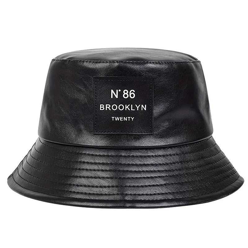 Unisex Brooklyn Panama Bucket Hat PU Leather Fisherman Hat Outdoor for Men Women