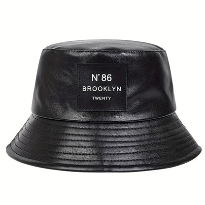 Unisex Brooklyn Panama Bucket Hat PU Leather Fisherman Hat Outdoor for Men Women