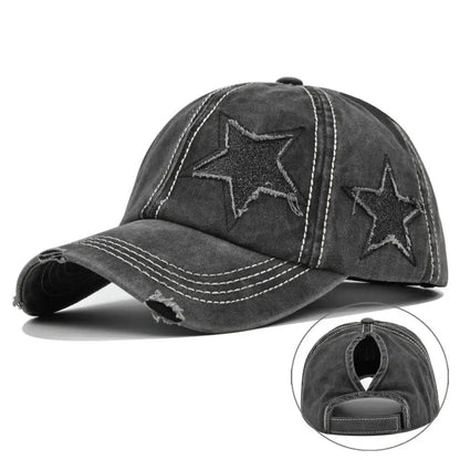 Retro Y2K Star Washed Denim Hole star Baseball cap