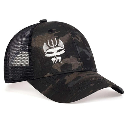 Unisex Forked Wolf Embroidery Camouflage Baseball Caps Spring and Autumn Outdoor Adjustable Sunscreen Hat