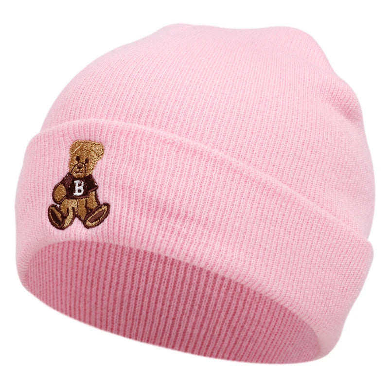 Little Bear Knitted Hat, Bean Hat, Outdoor Winter Hat Embroidered Ski Hat