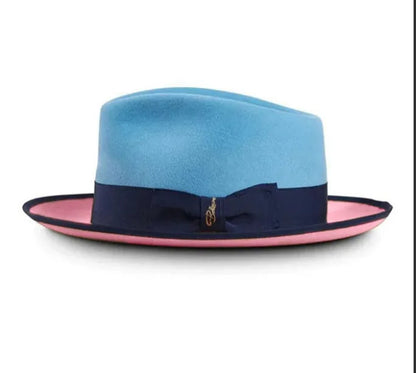Men Women Wool Felt Fedora Hat Retro British Style Two Tone Jazz Cap