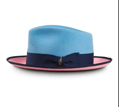Men Women Wool Felt Fedora Hat Retro British Style Two Tone Jazz Cap