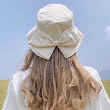 Ladies Summer Travel Bow Sun Hat Wide Brim Cotton Floppy Hat