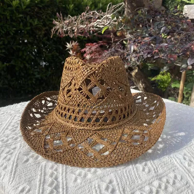 Western Cowboy Straw Hat Women Fashion Large Brim Straw Hat Breathable Outdoor