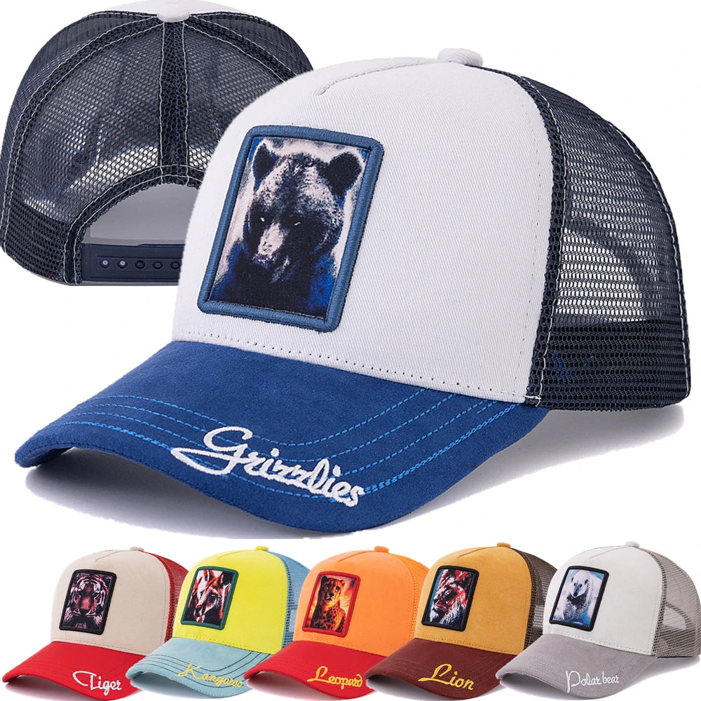 Unisex Trucker Hat Grizzlies Pattern Patch Design Suede Sun Hat Summer Animal Baseball Cap For Men Women ﻿