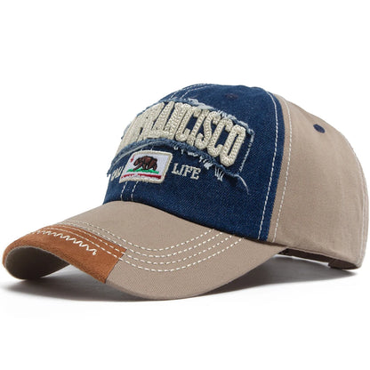 California Bear Baseball Cap Men Women Washed Denim Retro