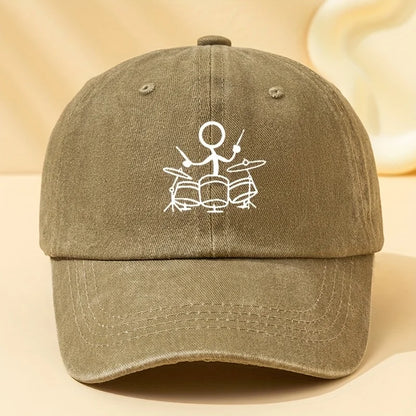 Drum Print Retro Washed Baseball Cap for Both Men and Women