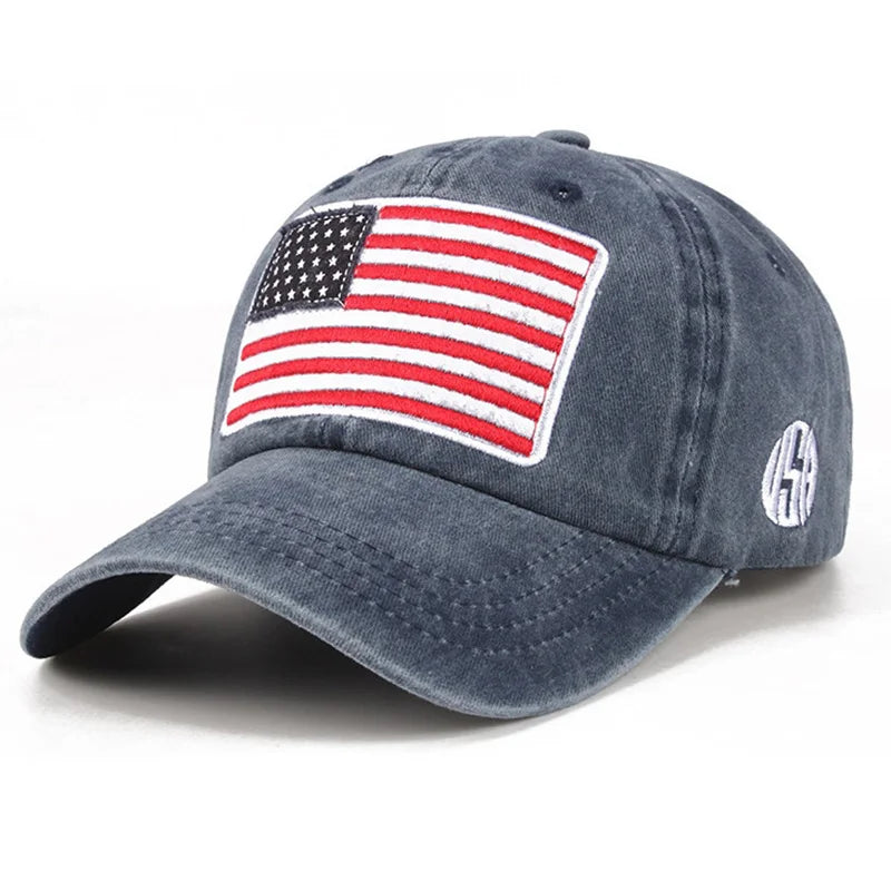 USA Flag Embroidery Baseball Cap Washed Distressed Sports Hat