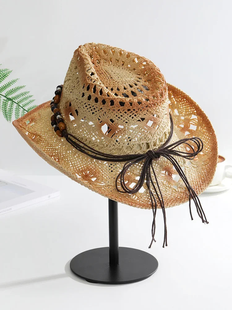 Straw Hat Women Men Summer Handmade Vintage Hollow Western