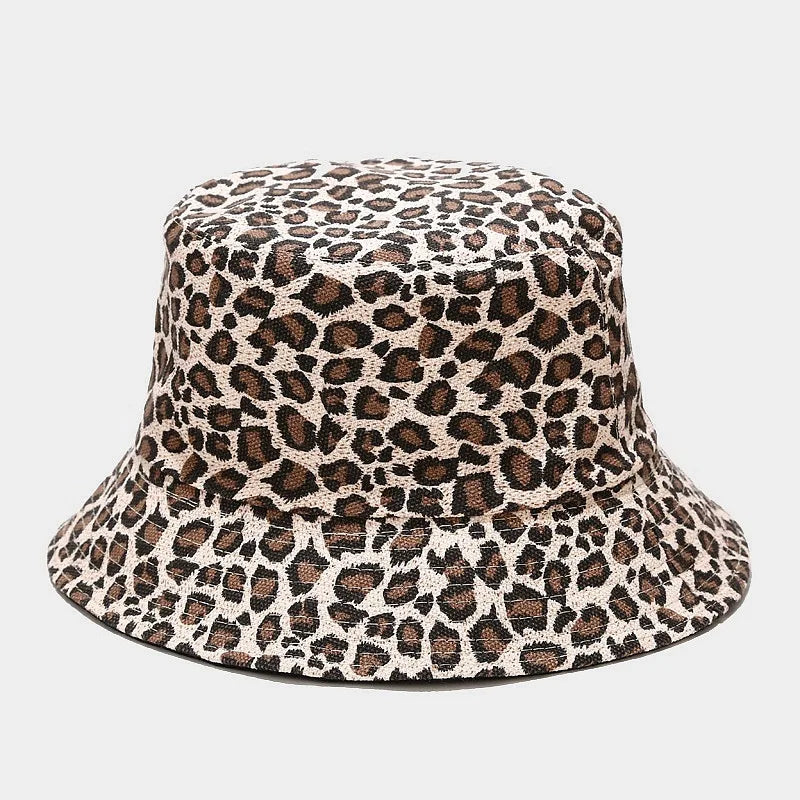 Reversible Bucket Hats Unisex Leopard Print Fisherman Hat
