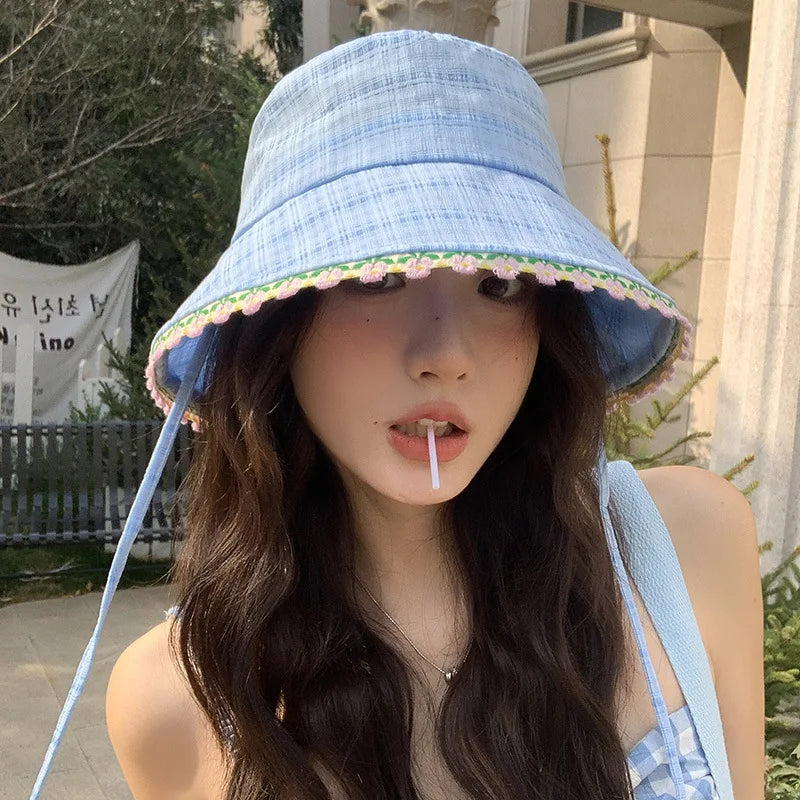 Outdoor Camping Sun Protection Sweet Pink Bucket Caps