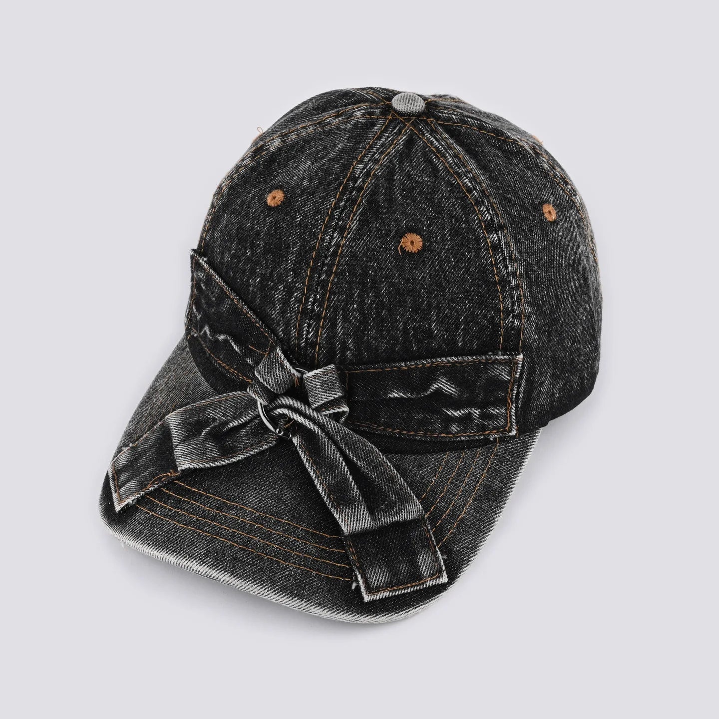 Bowknot Washed Denim Baseball Cap