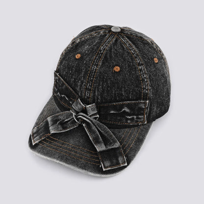 Bowknot Washed Denim Baseball Cap