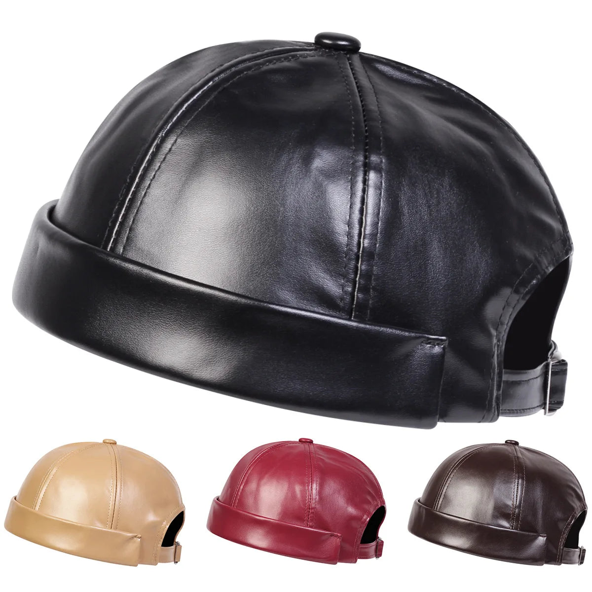 Spring And Summer Vintage Leather Landlord Hat With Adjustable Hip Hop