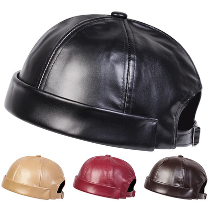 Spring And Summer Vintage Leather Landlord Hat With Adjustable Hip Hop