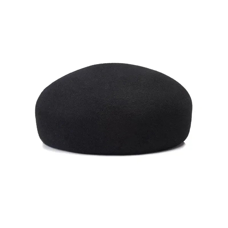 Women Wool Felt Berets Hat Vintage Hard Top Concave Top Fedoras Hats
