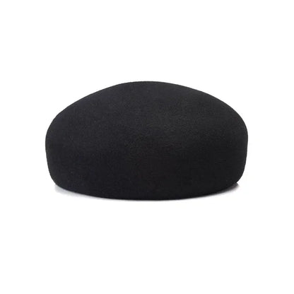 Women Wool Felt Berets Hat Vintage Hard Top Concave Top Fedoras Hats
