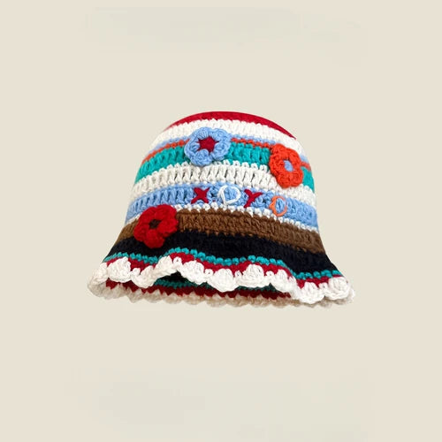 Dopamine Autumn Crochet Panama Cap Korean Handmade Bucket Hats