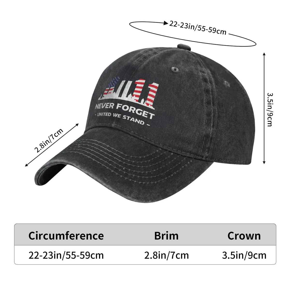 Never Forget September 11 2001 Memorial Day American Flag Casual Baseball Cap