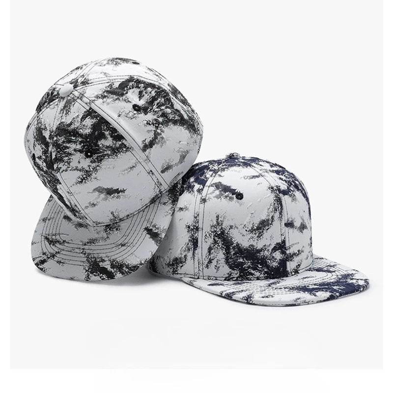 Splatter Print Flat Brim Baseball Cap Adjustable Sun Protection Breathable Outdoor Street Hip Hop Casual Unisex