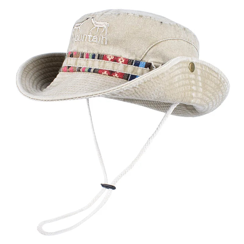 Summer Men's Panama Hat Women Beach Bucket Hat Retro Letter Embroidered