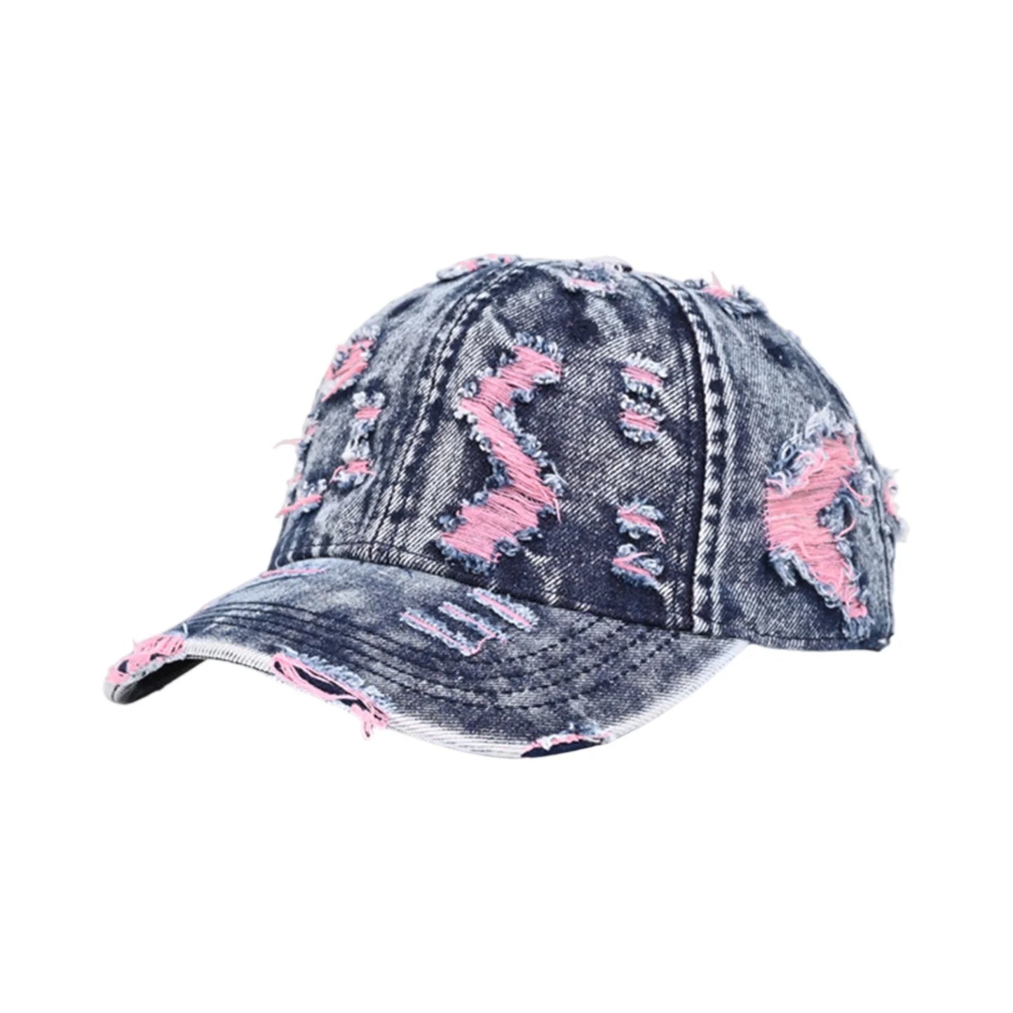 Unisex Retro Frayed Denim Cap Travel UV Protection Adjustable Distressed Colorful Baseball Cap