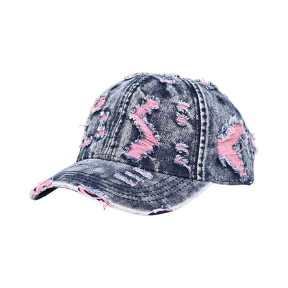 Unisex Retro Frayed Denim Cap Travel UV Protection Adjustable Distressed Colorful Baseball Cap