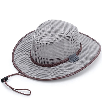 Spring/Summer Men's Wide Brim Sun Hat, Breathable Mesh Cowboy Hat