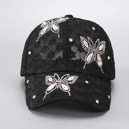 Summer Lace Flowers Baseball Caps For Women Butterfly Rhinestone