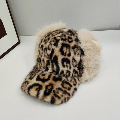 Baseball Cap Women Winter Leopard Ears Design Hat