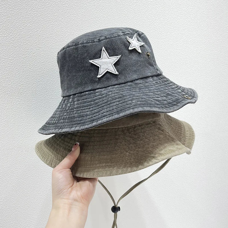 Unisex Washed Cotton Western Bucket Hats Men Women