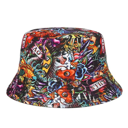 Double sided Outdoor Sun Hat Hip-Hop Cap Fishing Fisherman Graffiti Hat Men Women