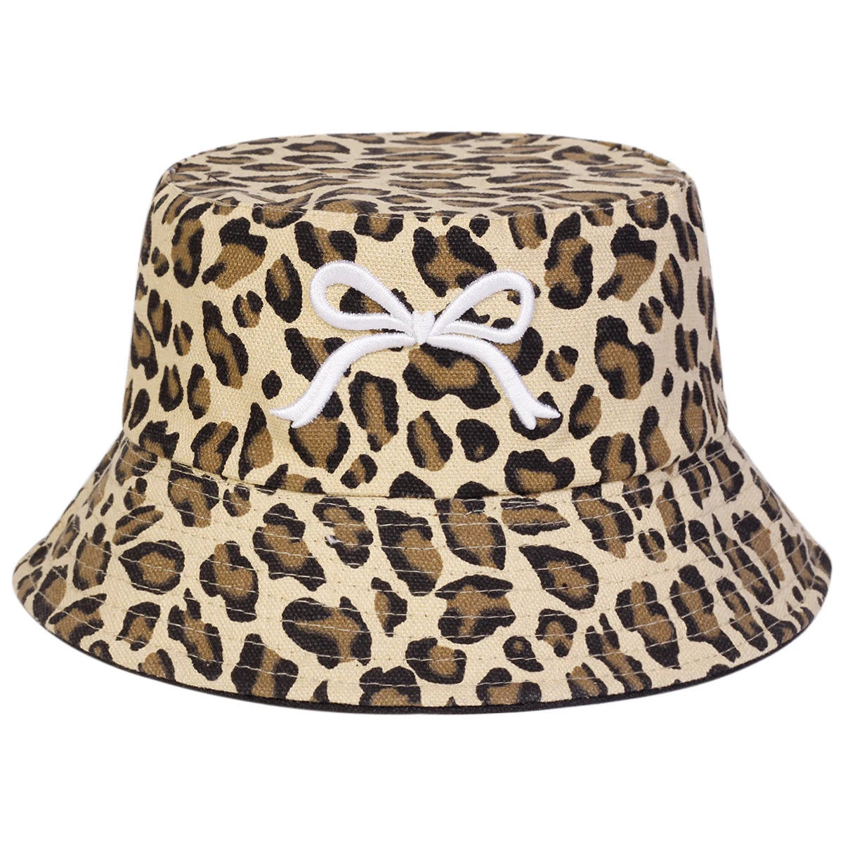 Unisex Bow Leopard Print Panama Fisherman Hat