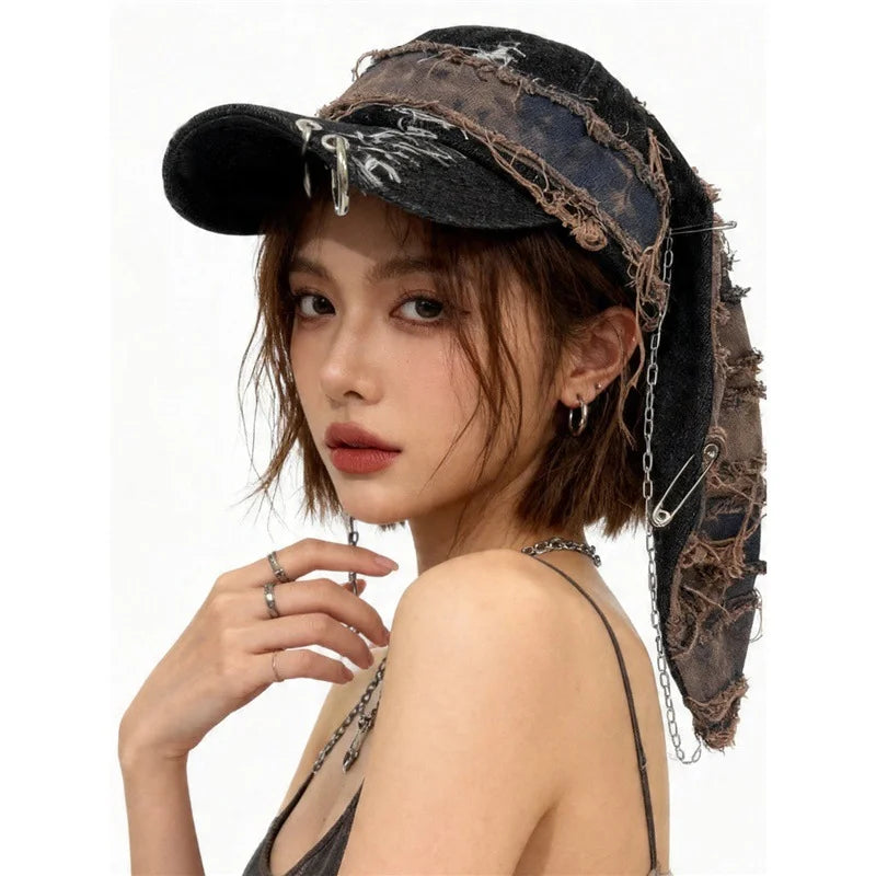 New Y2k Denim Fur-Edge Rabbit Ears Baseball Cap