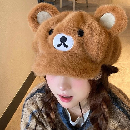 Bear Beret Hat Gorra Cute Fashion Winter Octagonal Hat For Women