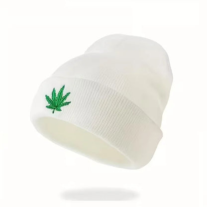Fashion Leaf Embroidery Knitted Hat For Men Women Teens