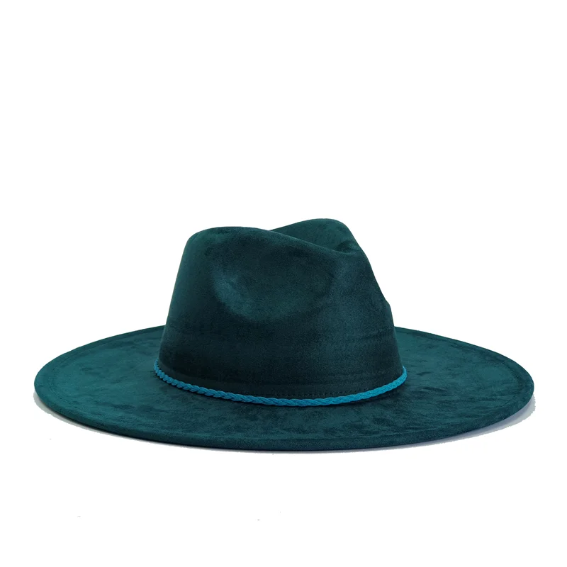 Malachite Green Suede Hat Wide Brim Fedora Hat Men Women Autumn Winter