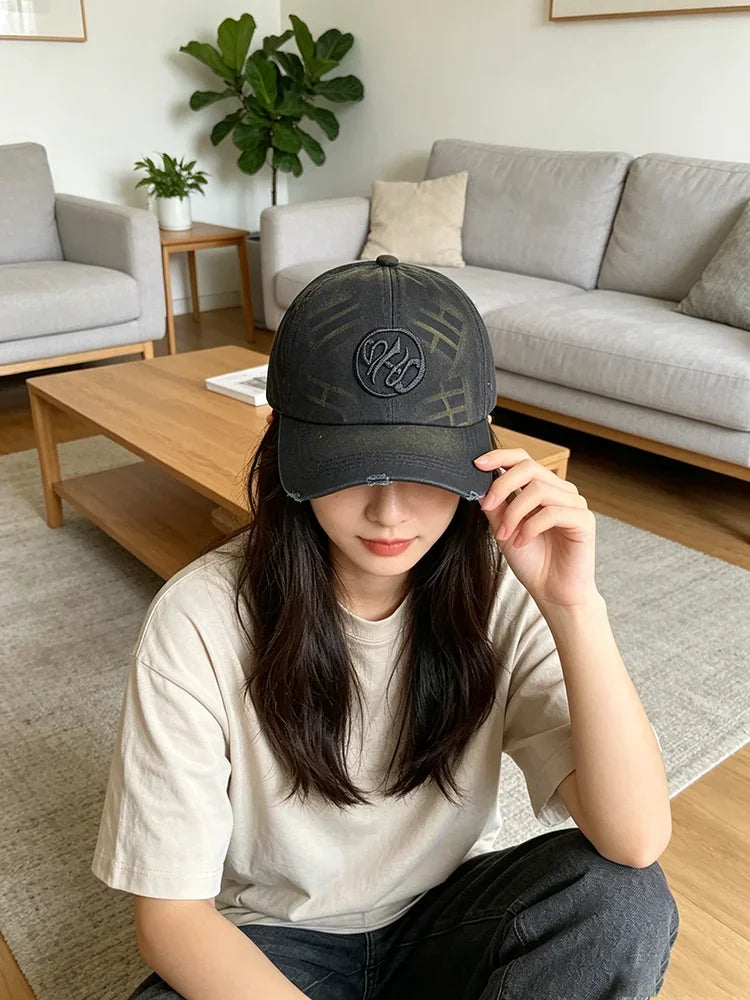 Embroidered Vintage Washed Baseball Cap Retro Distressed Cotton Dad Hat Streetwear Adjustable Snapback