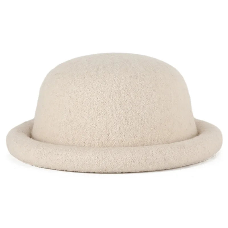 New Arrival Real Wool Hats Women Men Round Top Bonnet Rolled Brim Fedoras Hats