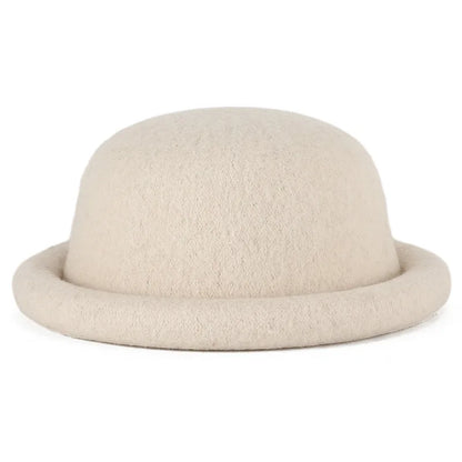 New Arrival Real Wool Hats Women Men Round Top Bonnet Rolled Brim Fedoras Hats