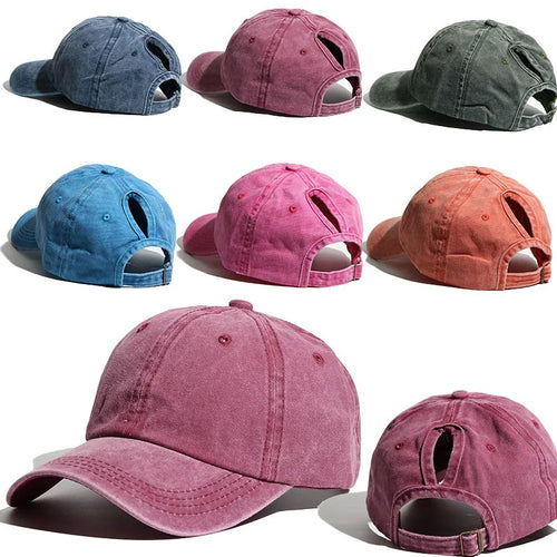 Washed Ponytail Baseball Cap for Women Spring Summer Outdoor Sports Hat