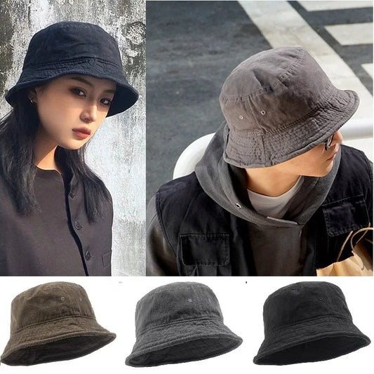 Big Head 59-61cm Bucket Hat Wide Brim Pure Cotton Outdoor Sun Caps