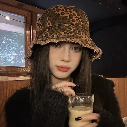 Leopard Print Fisherman Hat With Large Eaves