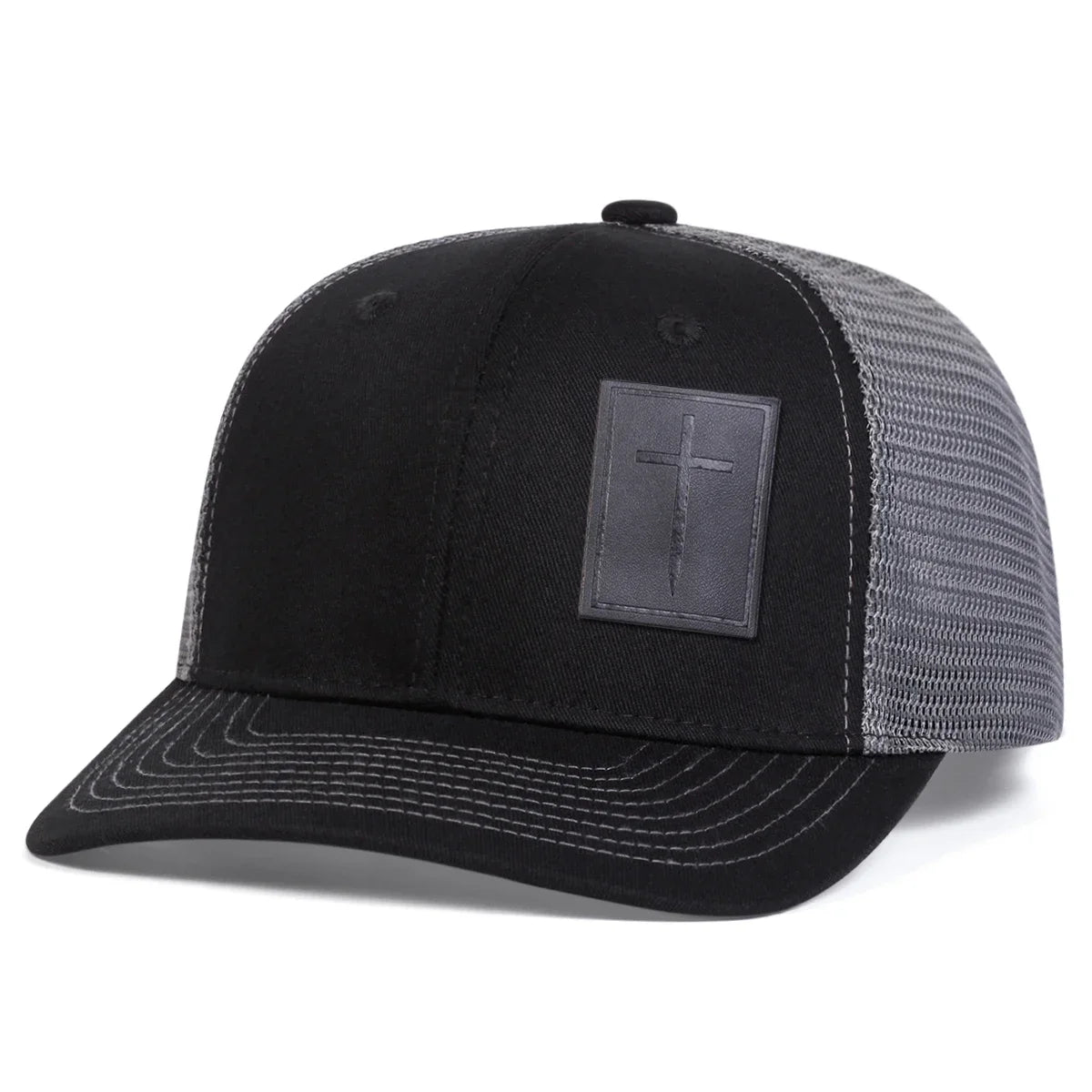 Unisex Cross Black Leather Label Baseball Net Caps Spring Summer