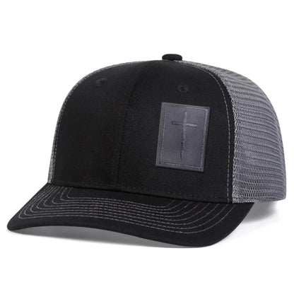 Unisex Cross Black Leather Label Baseball Net Caps Spring Summer
