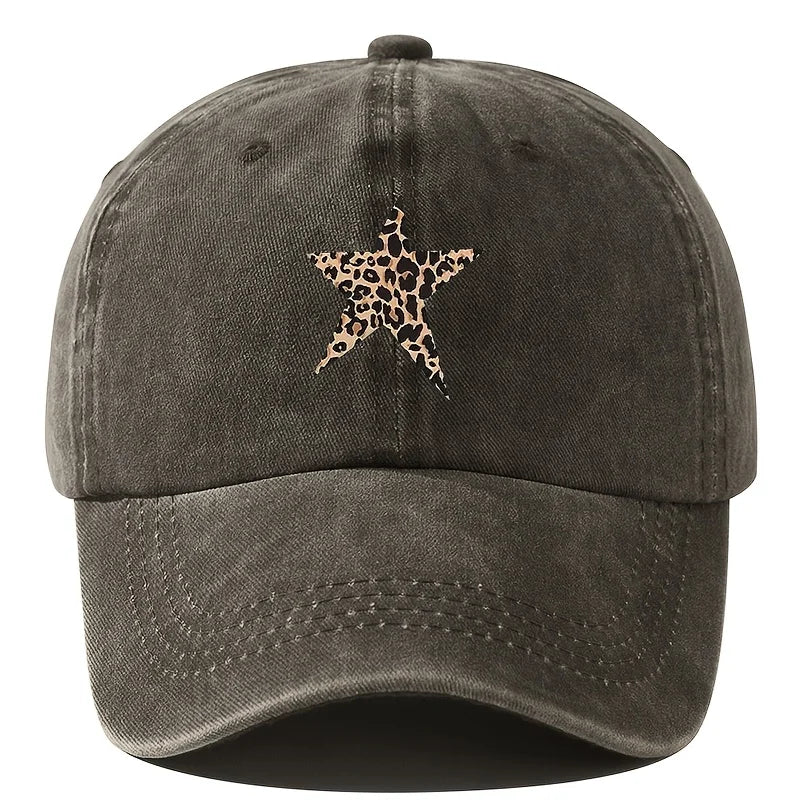 Retro Imitation Baseball Cap with Leopard Print Star Design for Leisure Outdoor Travel